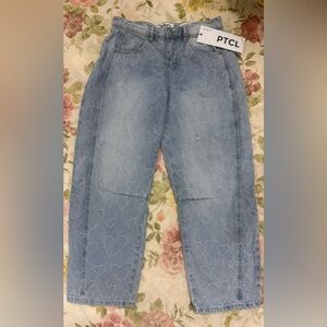 NWT PTCL Heart Jacquard Barrel Leg Cotton Jeans Y2K